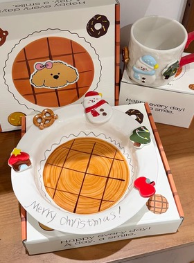 Endless stars立体圣诞雪人陶瓷餐盘氛围感可爱苹果沙拉盘子礼盒