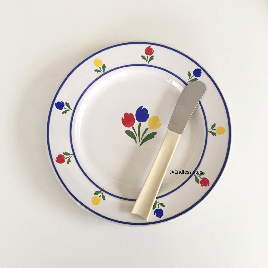 好看的盘子中古风西餐盘子撞色