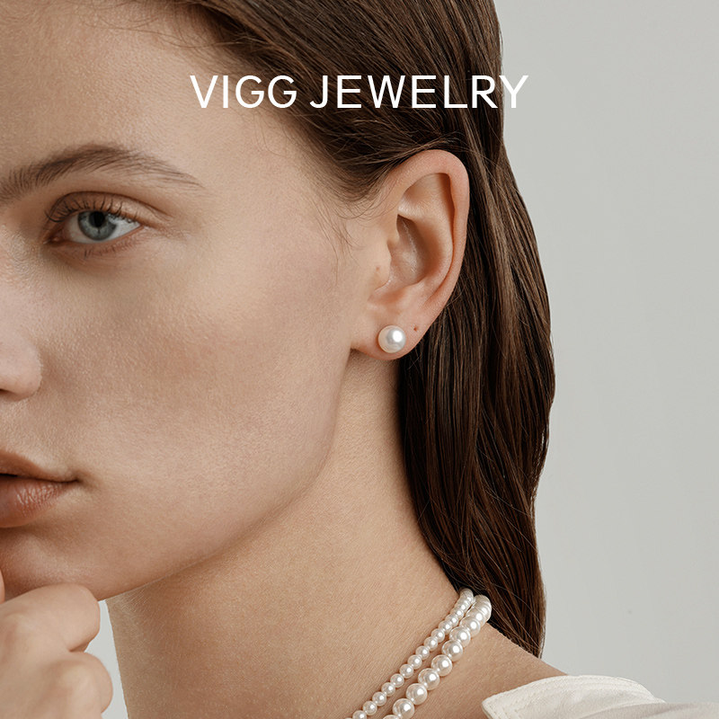 VIGG白月光珍珠耳钉女小众高级感气质银耳针耳饰品