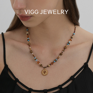 VIGG太阳神项链女2025年新款 轻奢小众设计感锁骨链精致百搭配饰品