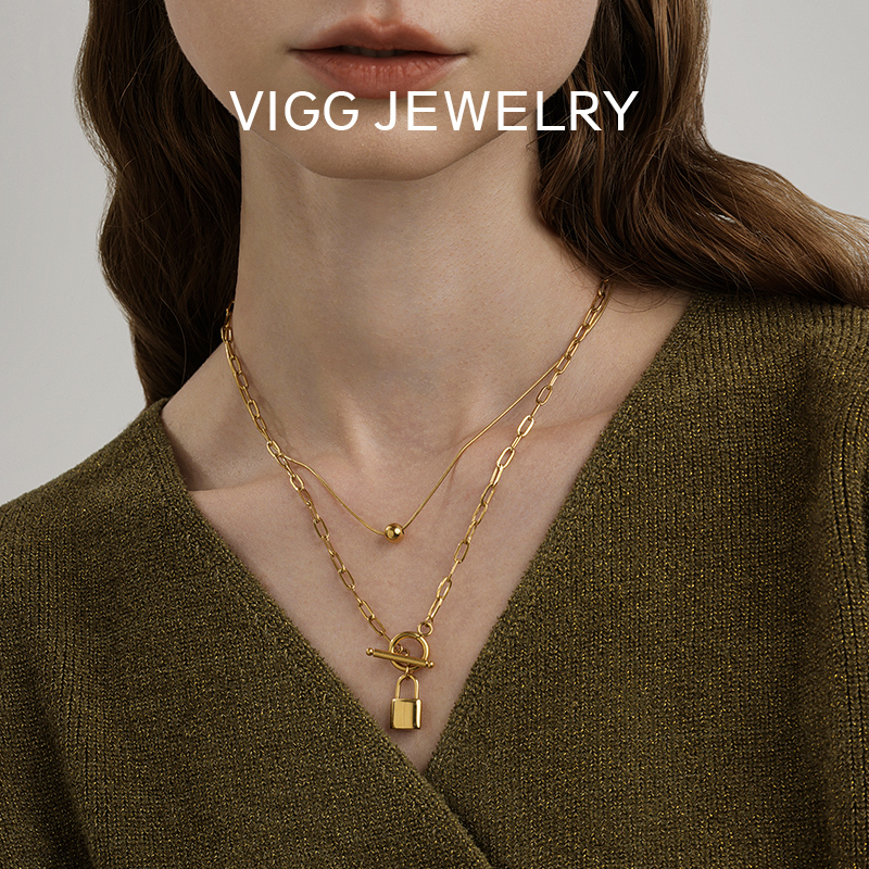VIGG锁头双层叠戴项链女小众设计