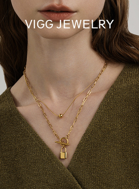 VIGG锁头双层叠戴项链女小众设计