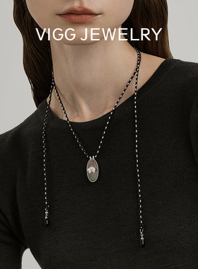 VIGG幽兰项链女轻奢高级黑蝶贝珠