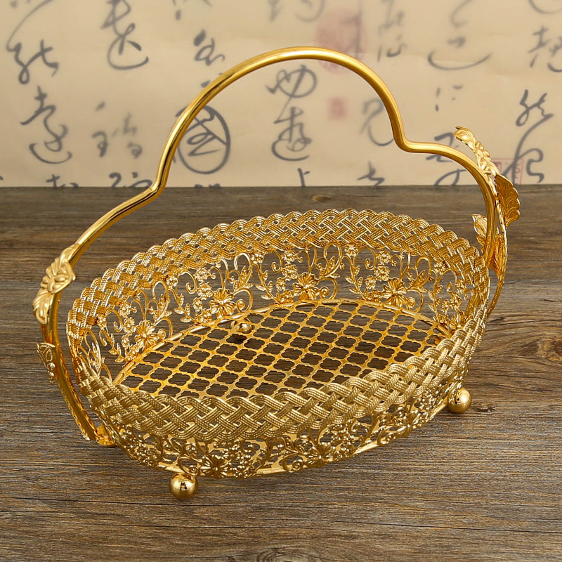 欧式复古金色水果篮客厅茶几水果篮收纳提篮大号果盘办公室乔迁