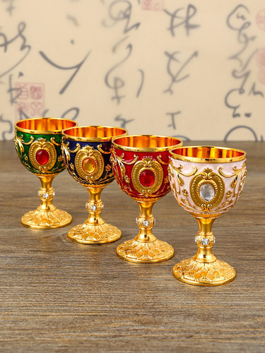 宝石酒盅金属酒杯复古家用供奉杯