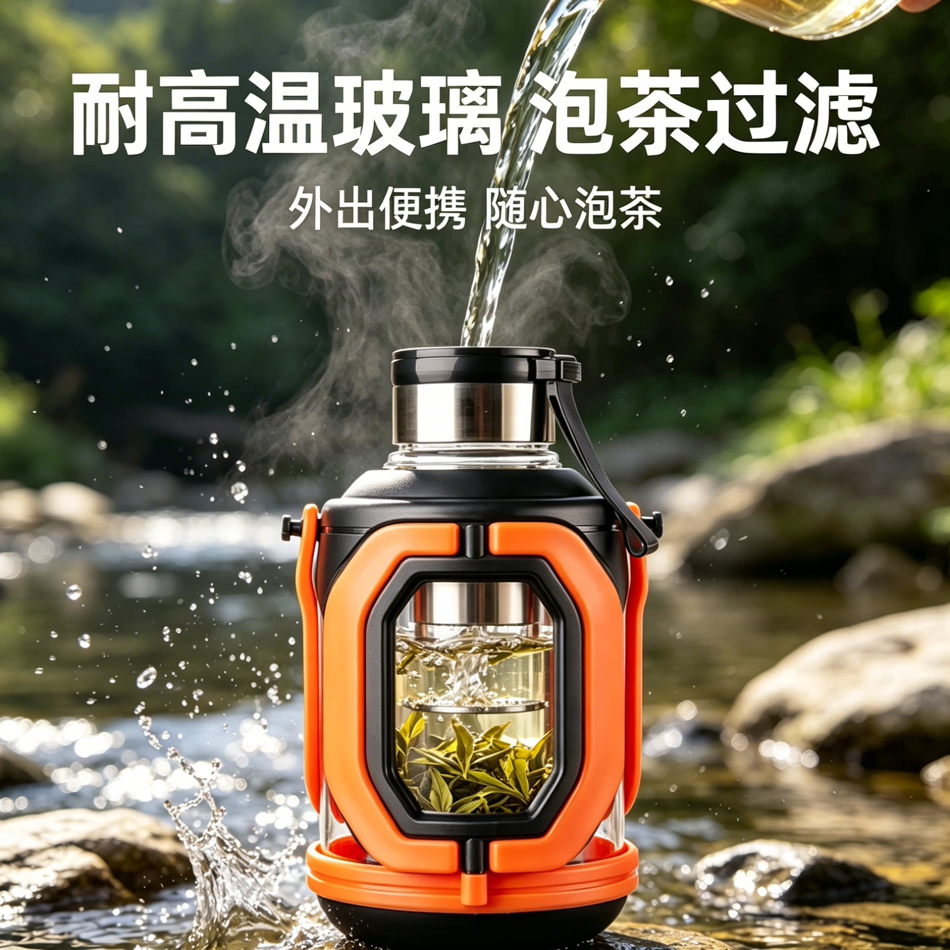 水杯大容量男士水壶1500ml耐高温玻璃杯茶水分离带茶仓户外便携