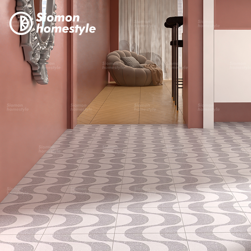 法式复古灰色波浪纹水磨石厨房阳台浴室餐厅卧室连锁酒店防滑地砖