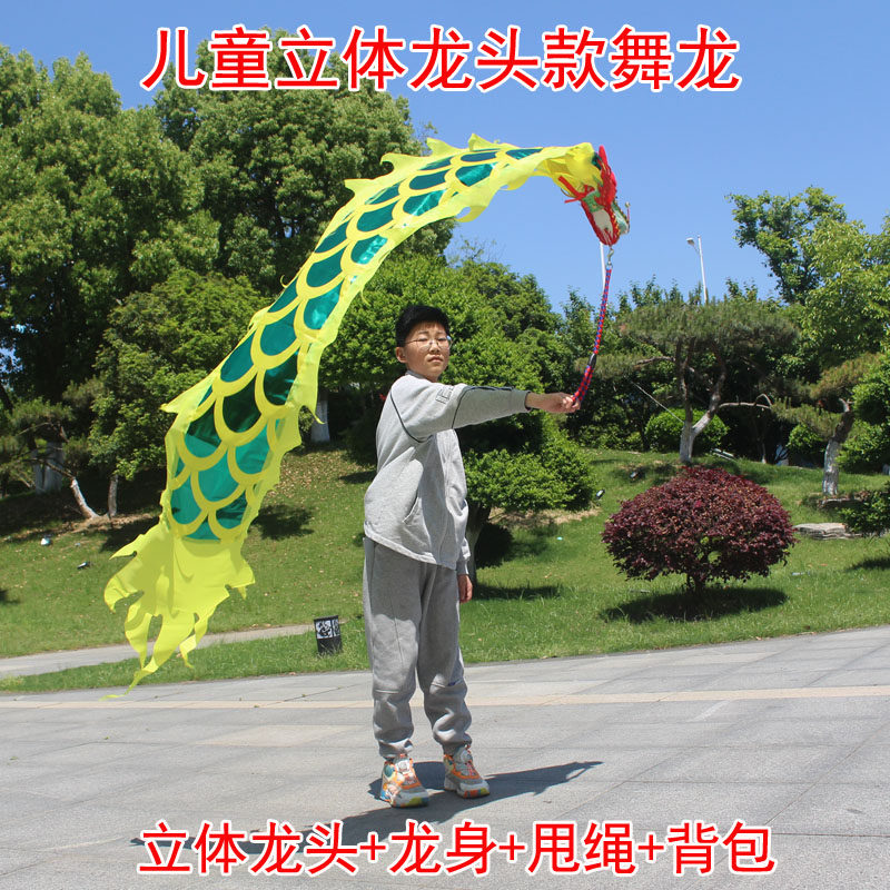 舞龙彩带健身新款儿童手甩龙飘带广场舞甩甩龙中国龙龙头表演道具