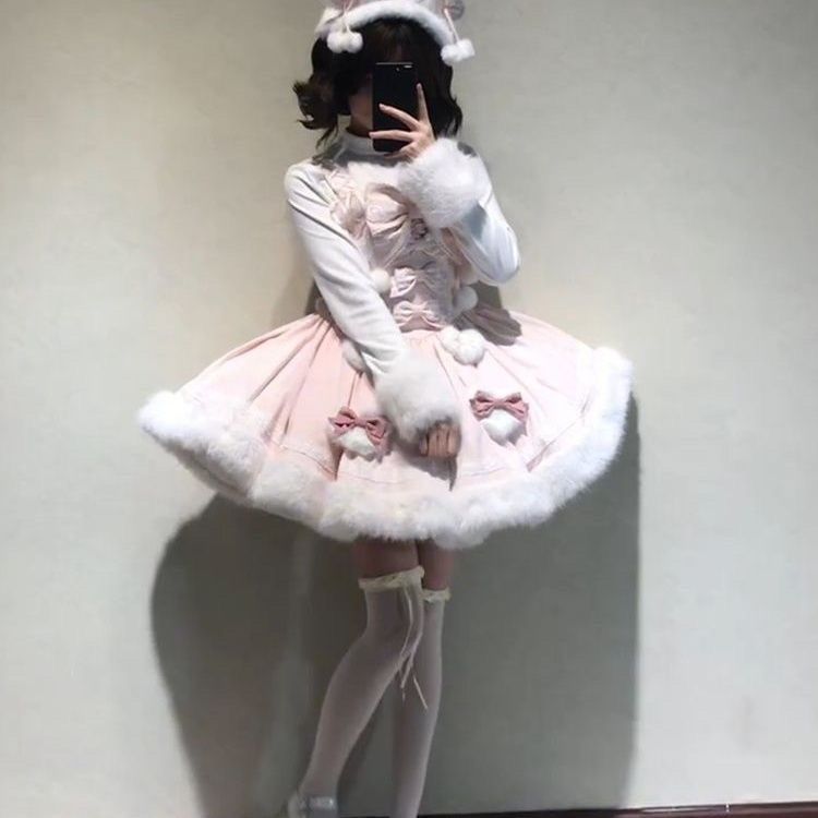 秋冬洛丽塔套装甜梦小兔甜美温柔毛绒小兔斗篷lolita连衣裙OP