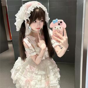 渔老板原创恋爱曲粉色Lolita连衣裙(包含拖尾裙子衬裙头纱