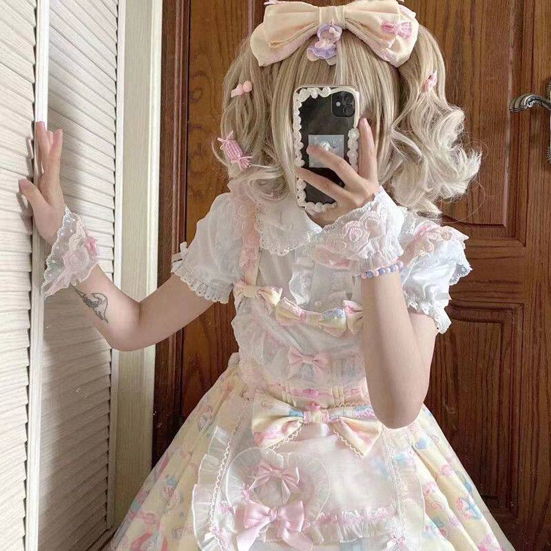 短袖衬衣洛丽塔JK衬衫夏甜美娃娃领木耳花边上衣大翻领Lolita内搭