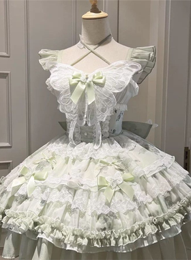 花期之约白绿蝴蝶夏日感超仙礼服小清新公主少女生日短裙Lolita