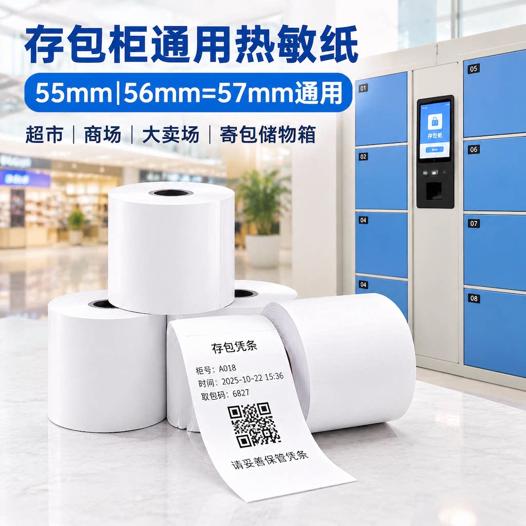 电子存包柜打印纸57x50超市寄存柜寄包柜热敏纸条码凭条小票纸