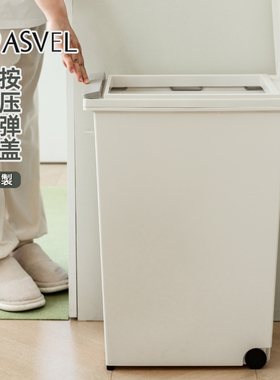 垃圾桶日本进口asvel家用厨房带盖大号大容量按压客厅窄缝卫生间