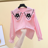 上衣洋气白色衬衣外穿 宽松法式 娃娃领衬衫 女设计感小众春秋新款