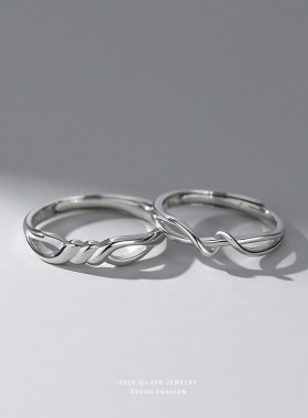 S925纯银绕指柔情侣戒指纯银七夕男女简约款对戒小众可调节指环
