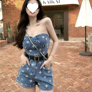连衣裤 辣妹炸街2025夏季 辣妹时尚 新款 小个子纯欲抹胸牛仔连体裤