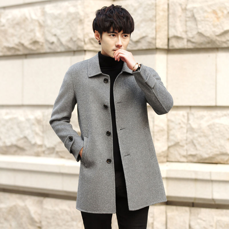 RUIPE双面羊绒大衣男中长款翻领羊毛呢子冬季帅气休闲风衣外套