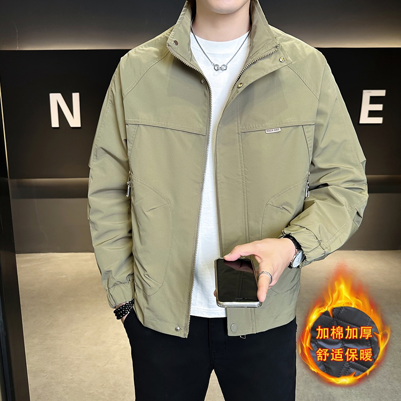 2025新款立领二棉夹克男秋冬季潮流帅气夹棉加厚工装青年上衣外套