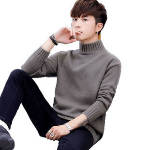 冬季半高领毛衣男青少年中领加绒加厚初中高中学生保暖打底针织衫