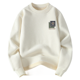 一体绒圆领卫衣男生秋冬季加绒加厚青少年初中高中学生针织打底衫