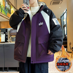 青少年加绒加厚外套男大童秋冬款 帅气 棉衣初高中学生保暖棉服男装