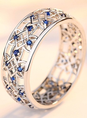 健杰wish欧美跨境创业微镶锆石戒指 精美的镂空花朵情侣戒指