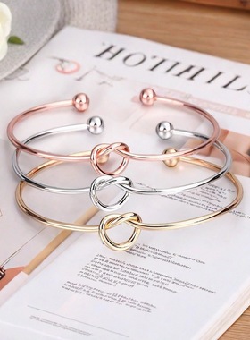 跨境欧美饰品 打结手镯 爱心手镯玫瑰金女士伴娘扭结百搭开口手镯