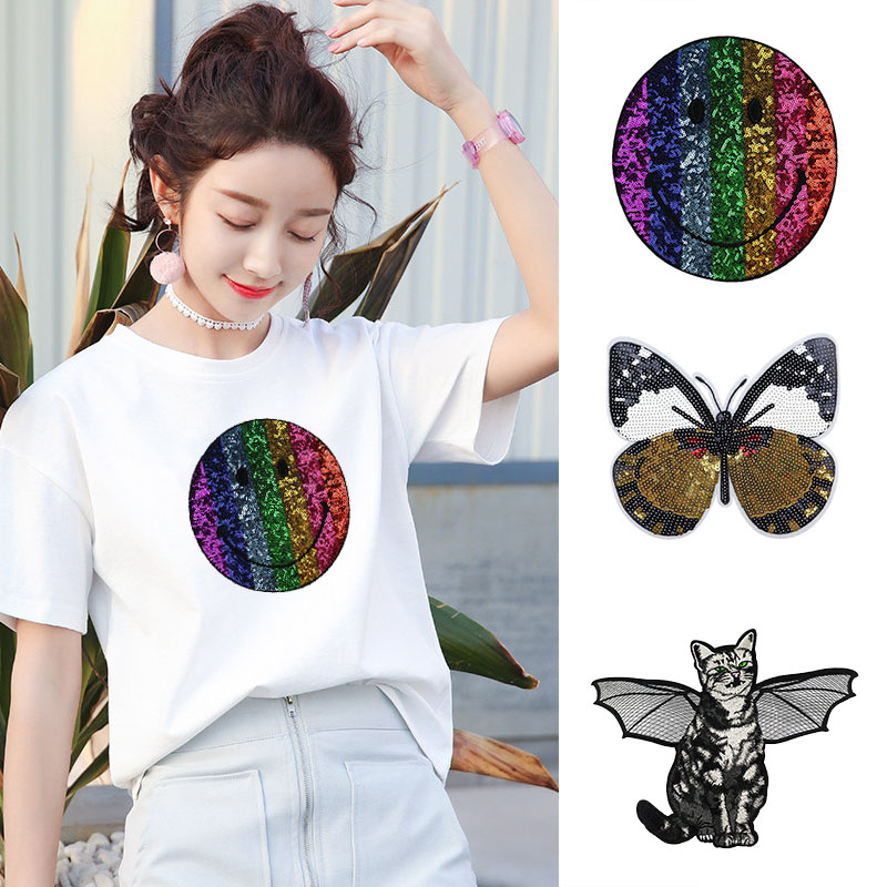 亮片百搭卡通图案笑脸蝴蝶布贴