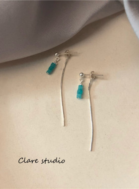 超好看一款多戴天然天河石原创设计耳钉 纯银后挂耳坠 流苏长款女