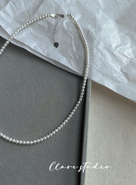 近正圆3mm小米珠项链气质轻奢纯银扣锁骨链可调节经典百搭baby珠