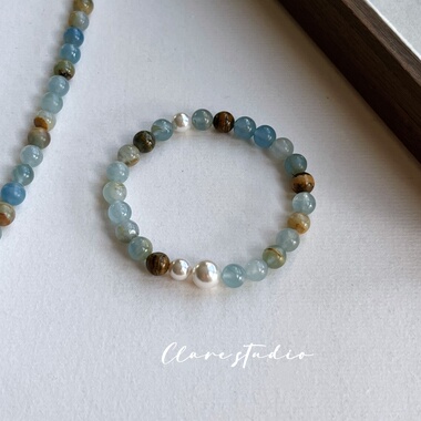 岛屿蓝天然方解石珍珠手链