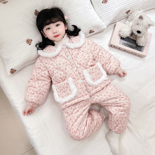 5女童冬季加绒睡衣6儿童三层加厚套装8女孩宝宝7珊瑚绒家居服10岁