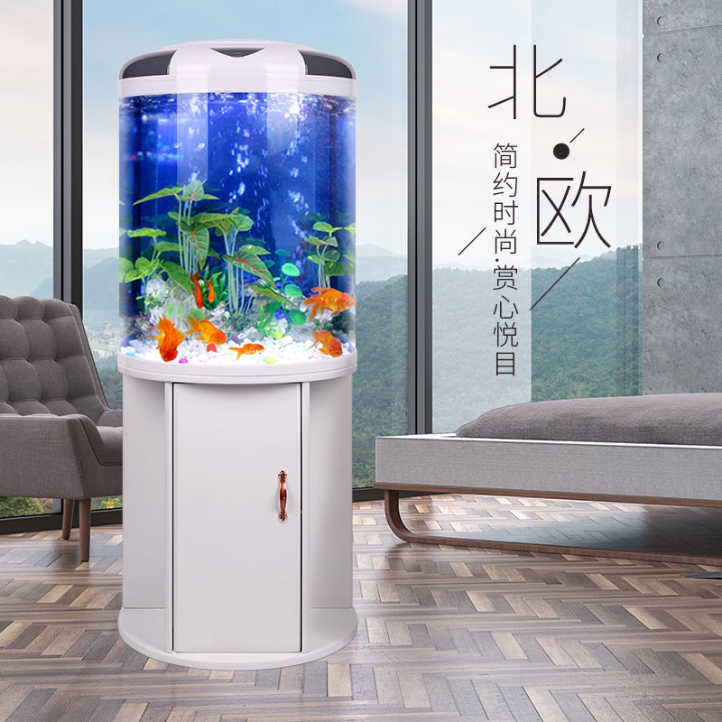 闽江鱼缸水族箱客厅家用小型半圆形圆柱玻璃金鱼缸桌面懒人免换水