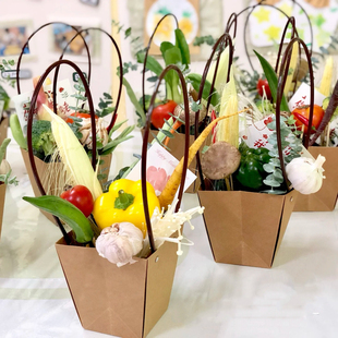 蔬菜水果小提篮插花diy材料装花的袋子鲜花篮手提袋牛皮纸包装盒