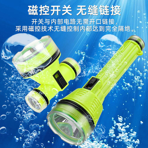 强光充电潜水头灯手电筒超亮防水头灯远射赶海 潜水手电筒Type-C