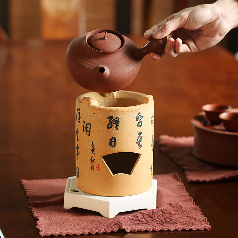 手绘彩绘煮茶炉薄胎红泥壶老式碳炉炭炉风炉茶粗陶复古小火炉诗文