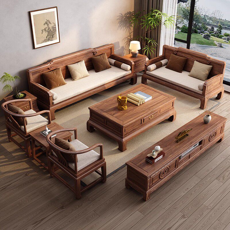 新中式南美胡桃木实木沙发2026新款冬夏两用高端古典雕花客厅家具