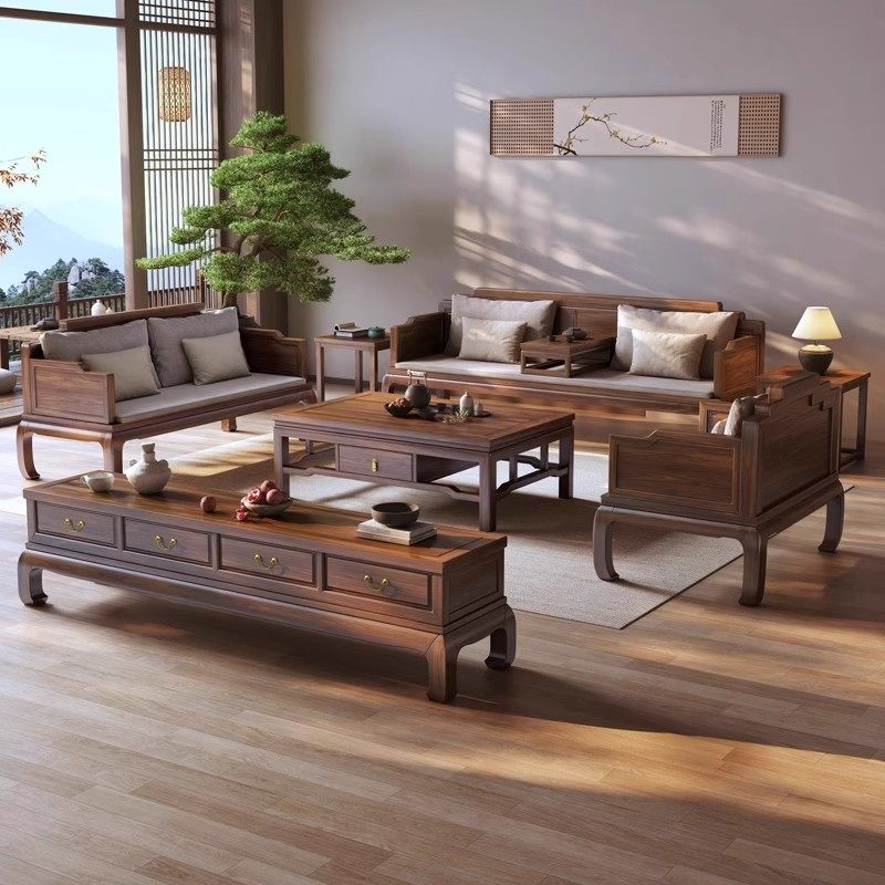 新中式南美胡桃木罗汉实木沙发客厅2026新款冬夏两用高端古典家具