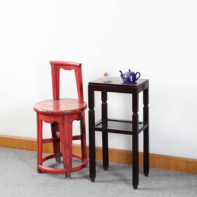 日月堂民国老榉木花几茶几香几带抽屉海派古董老家具老物件摆件