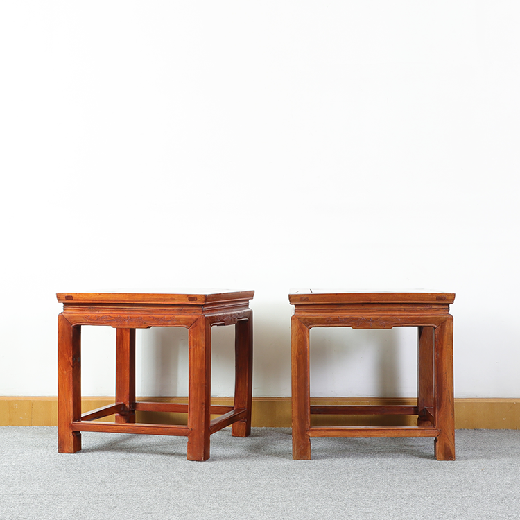 日月堂民国老榉木方凳一对苏作杌子禅凳茶桌老家具古董收藏老物件
