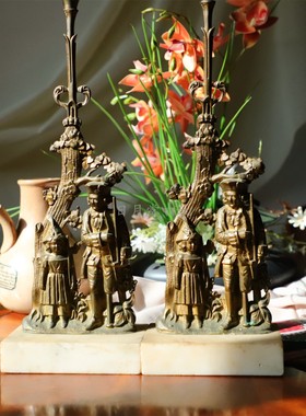 日月堂 VINTAGE 中古士兵烛台 英国欧洲油灯纯铜摆件古董古玩收藏
