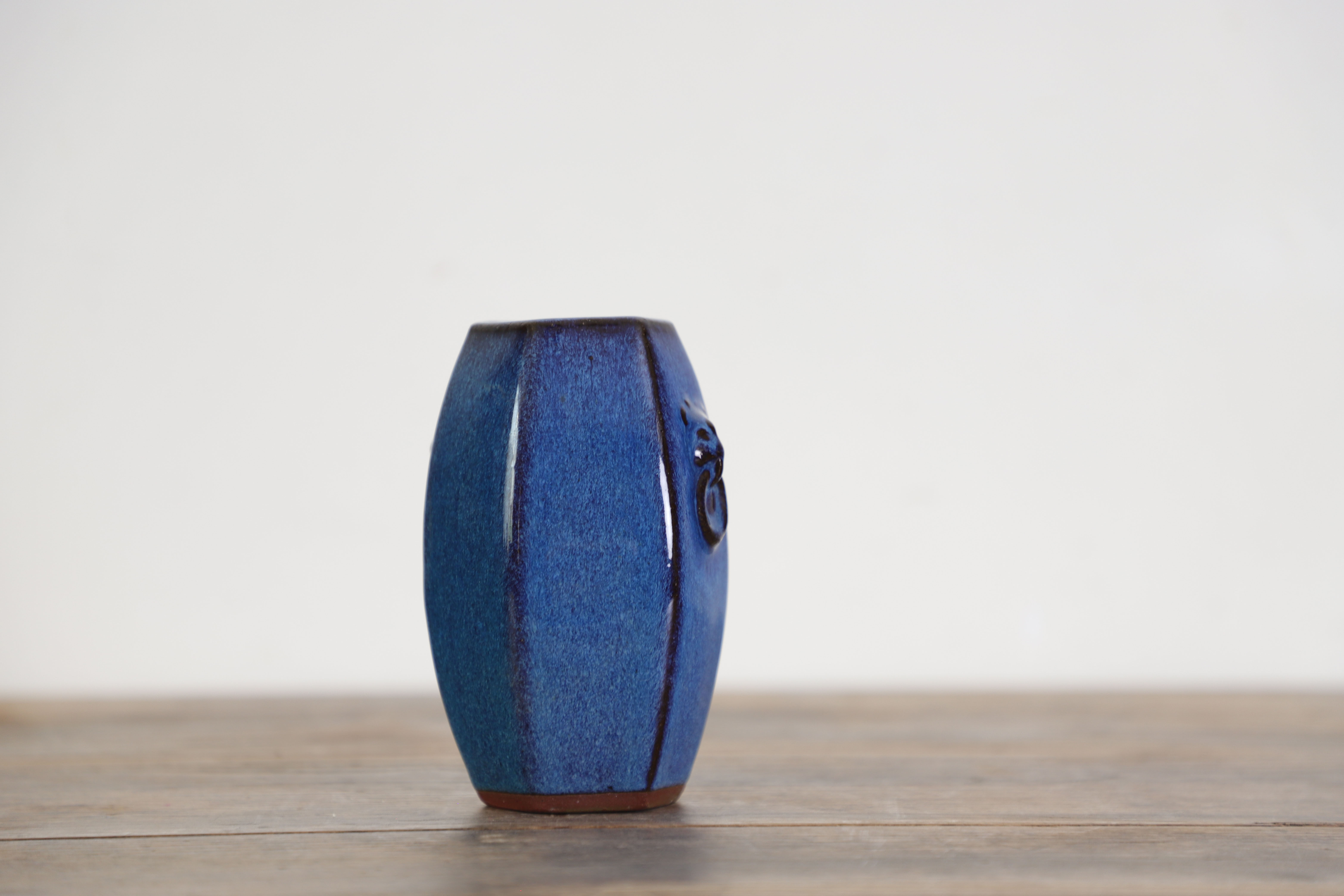 日月堂 近代小钧釉花插 花瓶带款紫砂胎蓝色宜均釉古董老物件摆件