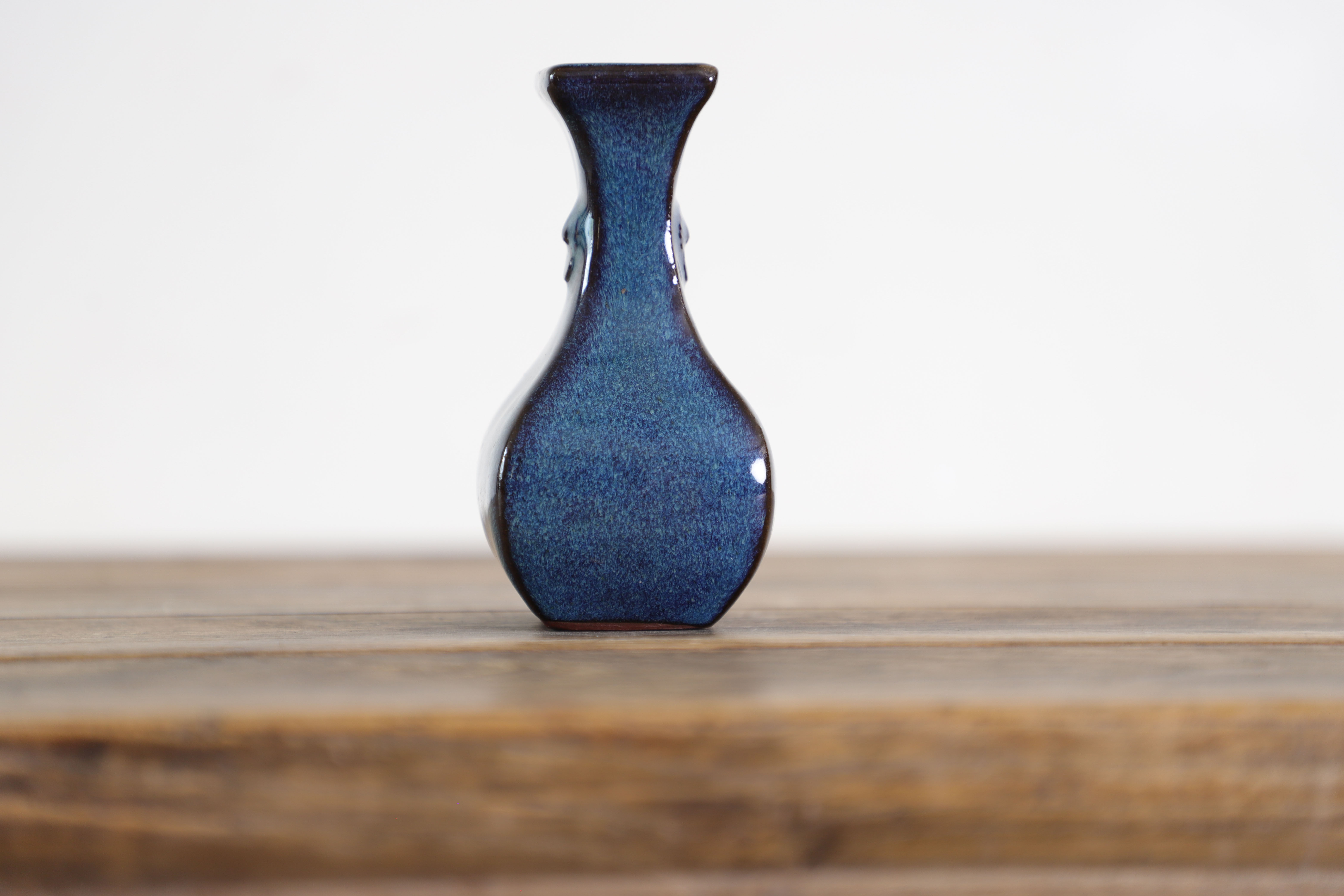 日月堂 近代小钧釉花插 花瓶带款紫砂胎蓝色宜均釉古董老物件摆件