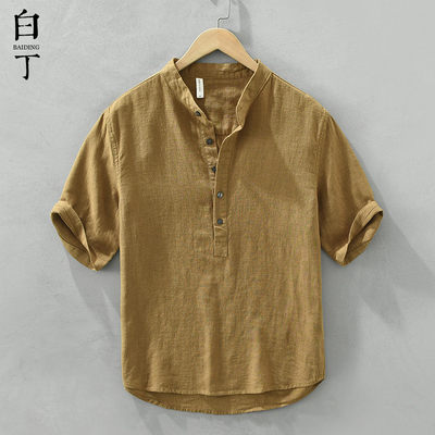 中国风复古立领亚麻短袖T恤男