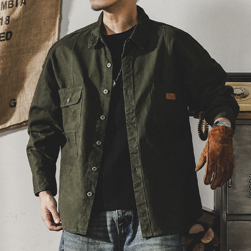 thumbnail for American retro Spring parka shirt Men Long sleeves 2025 New arrival Loose Tough Guy Hunting Suit jacket Outwear Men Spring and Autumn