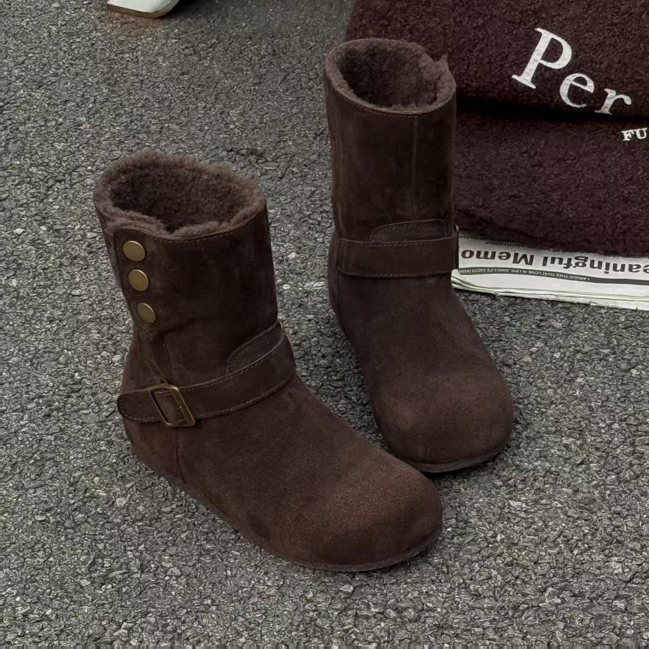 欧洲站2025冬季新款时尚反绒磨砂皮加绒保暖雪地靴女百搭休闲棉靴,女鞋,时尚雪地靴,淘宝优惠券,粉丝福利购,淘宝优惠卷