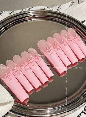 ASH/甜心十字架 欧美风法式粉色十字架超长手工穿戴甲