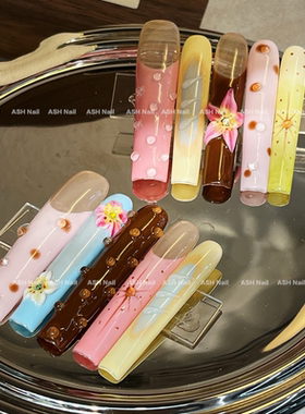 ASH/Aloha Pop Fling!立体花多巴胺法式彩色手绘纯手工穿戴甲偏大