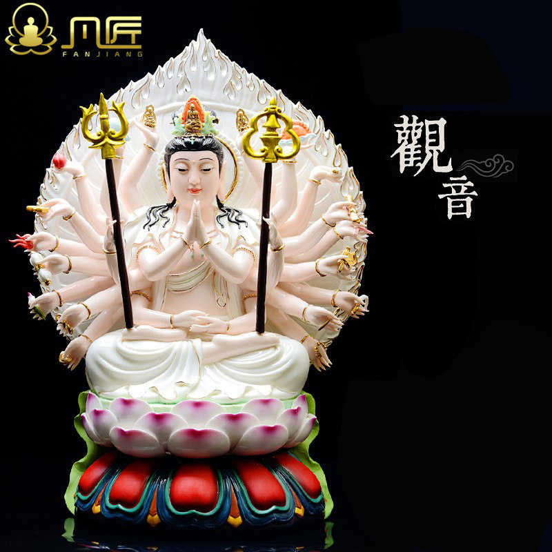 凡匠20寸坐莲千手观音坐像 准提佛母观世音十八手准胝观音像摆件